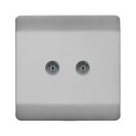Trendi, Artistic Modern Twin TV Co-Axial Outlet Brushed Steel Finish, BRITISH MADE, (25mm Back Box Required), 5yrs Warranty