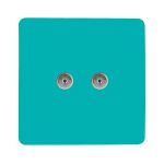 Trendi, Artistic Modern Twin TV Co-Axial Outlet Bright Teal Finish, BRITISH MADE, (25mm Back Box Required), 5yrs Warranty