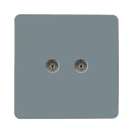 Trendi, Artistic Modern Twin TV Co-Axial Outlet Cool Grey Finish, BRITISH MADE, (25mm Back Box Required), 5yrs Warranty