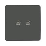 Trendi, Artistic Modern Twin TV Co-Axial Outlet Charcoal Finish, BRITISH MADE, (25mm Back Box Required), 5yrs Warranty