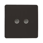 Trendi, Artistic Modern Twin TV Co-Axial Outlet Dark Brown Finish, BRITISH MADE, (25mm Back Box Required), 5yrs Warranty
