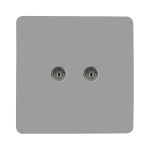 Trendi, Artistic Modern Twin TV Co-Axial Outlet Light Grey Finish, BRITISH MADE, (25mm Back Box Required), 5yrs Warranty
