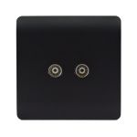 Trendi, Artistic Modern Twin TV Co-Axial Outlet Matt Black Finish, BRITISH MADE, (25mm Back Box Required), 5yrs Warranty