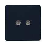 Trendi, Artistic Modern Twin TV Co-Axial Outlet Navy Blue Finish, BRITISH MADE, (25mm Back Box Required), 5yrs Warranty