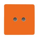 Trendi, Artistic Modern Twin TV Co-Axial Outlet Orange Finish, BRITISH MADE, (25mm Back Box Required), 5yrs Warranty