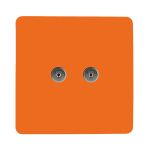 Trendi, Artistic Modern Twin TV Co-Axial Outlet Orange Finish, BRITISH MADE, (25mm Back Box Required), 5yrs Warranty