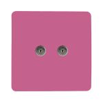 Trendi, Artistic Modern Twin TV Co-Axial Outlet Pink Finish, BRITISH MADE, (25mm Back Box Required), 5yrs Warranty