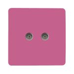 Trendi, Artistic Modern Twin TV Co-Axial Outlet Pink Finish, BRITISH MADE, (25mm Back Box Required), 5yrs Warranty