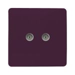 Trendi, Artistic Modern Twin TV Co-Axial Outlet Plum Finish, BRITISH MADE, (25mm Back Box Required), 5yrs Warranty