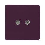 Trendi, Artistic Modern Twin TV Co-Axial Outlet Plum Finish, BRITISH MADE, (25mm Back Box Required), 5yrs Warranty