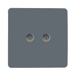 Trendi, Artistic Modern Twin TV Co-Axial Outlet Warm Grey Finish, BRITISH MADE, (25mm Back Box Required), 5yrs Warranty