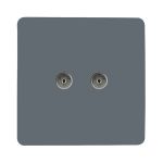 Trendi, Artistic Modern Twin TV Co-Axial Outlet Warm Grey Finish, BRITISH MADE, (25mm Back Box Required), 5yrs Warranty