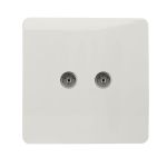 Trendi, Artistic Modern Twin TV Co-Axial Outlet Ice White Finish, BRITISH MADE, (25mm Back Box Required), 5yrs Warranty