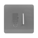 Trendi, Artistic Modern Switch Fused Spur 13A With Flex Outlet Light Grey Finish, BRITISH MADE, (35mm Back Box Required), 5yrs Warranty