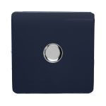 Trendi, Artistic Modern 1 Gang 1 Way LED Dimmer Switch, 5-150W Load Navy Blue/Chrome Finish, (35mm Back Box Required), 5yrs Warranty