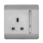 Trendi, Artistic Modern 1 Gang 13Amp Switched Socket Brushed Steel Finish, BRITISH MADE, (25mm Back Box Required), 5yrs Warranty