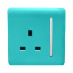 Trendi, Artistic Modern 1 Gang 13Amp Switched Socket Bright Teal Finish, BRITISH MADE, (25mm Back Box Required), 5yrs Warranty