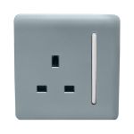 Trendi, Artistic Modern 1 Gang 13Amp Switched Socket Cool Grey Finish, BRITISH MADE, (25mm Back Box Required), 5yrs Warranty