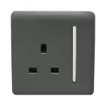Trendi, Artistic Modern 1 Gang 13Amp Switched Socket Chrome Rocker Charcoal Finish, BRITISH MADE, (25mm Back Box Required), 5yrs Warranty