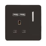 Trendi, Artistic Modern 1 Gang 13Amp Switched Socket WIth 2 x USB Ports Dark Brown Finish, BRITISH MADE, (35mm Back Box Required), 5yrs Warranty
