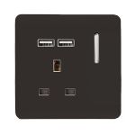 Trendi, Artistic Modern 1 Gang 13Amp Switched Socket WIth 2 x USB Ports Dark Brown Finish, BRITISH MADE, (35mm Back Box Required), 5yrs Warranty