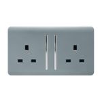 Trendi, Artistic Modern 2 Gang 13Amp Long Switched Double Socket Cool Grey Finish, BRITISH MADE, (25mm Back Box Required), 5yrs Warranty