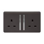 Trendi, Artistic Modern 2 Gang 13Amp Long Switched Double Socket Dark Brown Finish, BRITISH MADE, (25mm Back Box Required), 5yrs Warranty