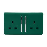 Trendi, Artistic Modern 2 Gang 13Amp Long Switched Double Socket Dark Green Finish, BRITISH MADE, (25mm Back Box Required), 5yrs Warranty