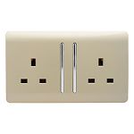 Trendi, Artistic Modern 2 Gang 13Amp Long Switched Double Socket Champagne Gold Finish, BRITISH MADE, (25mm Back Box Required), 5yrs Warranty