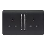 Trendi, Artistic Modern 2 Gang 13Amp Long Switched Double Socket Matt Black Finish, BRITISH MADE, (25mm Back Box Required), 5yrs Warranty