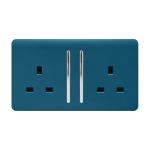 Trendi, Artistic Modern 2 Gang 13Amp Long Switched Double Socket Midnight Blue Finish, BRITISH MADE, (25mm Back Box Required), 5yrs Warranty