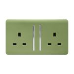 Trendi, Artistic Modern 2 Gang 13Amp Long Switched Double Socket Moss Green Finish, BRITISH MADE, (25mm Back Box Required), 5yrs Warranty