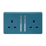 Trendi, Artistic Modern 2 Gang 13Amp Long Switched Double Socket Ocean Blue Finish, BRITISH MADE, (25mm Back Box Required), 5yrs Warranty