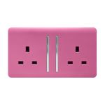 Trendi, Artistic Modern 2 Gang 13Amp Long Switched Double Socket Pink Finish, BRITISH MADE, (25mm Back Box Required), 5yrs Warranty