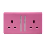Trendi, Artistic Modern 2 Gang 13Amp Long Switched Double Socket Pink Finish, BRITISH MADE, (25mm Back Box Required), 5yrs Warranty