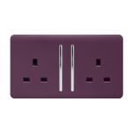 Trendi, Artistic Modern 2 Gang 13Amp Long Switched Double Socket Plum Finish, BRITISH MADE, (25mm Back Box Required), 5yrs Warranty