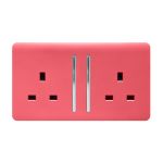 Trendi, Artistic Modern 2 Gang 13Amp Long Switched Double Socket Strawberry Finish, BRITISH MADE, (25mm Back Box Required), 5yrs Warranty