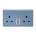 Trendi, Artistic Modern 2 Gang 13Amp Long Switched Double Socket Sky Finish, BRITISH MADE, (25mm Back Box Required), 5yrs Warranty