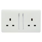 Trendi, Artistic Modern 2 Gang 13Amp Long Switched Double Socket Ice White Finish, BRITISH MADE, (25mm Back Box Required), 5yrs Warranty