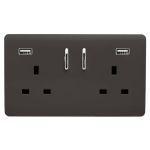 Trendi, Artistic 2 Gang 13Amp Short S/W Double Socket With 2x2.1Mah USB Dark Brown Finish, BRITISH MADE, (35mm Back Box Required), 5yrs Warranty