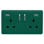 Trendi, Artistic 2 Gang 13Amp Short S/W Double Socket With 2x2.1Mah USB Dark Green Finish, BRITISH MADE, (35mm Back Box Required), 5yrs Warranty