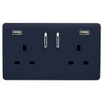 Trendi, Artistic 2 Gang 13Amp Short S/W Double Socket With 2x2.1Mah USB Navy Finish, BRITISH MADE, (35mm Back Box Required), 5yrs Warranty