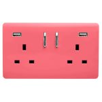 Trendi, Artistic 2 Gang 13Amp Short S/W Double Socket With 2x2.1Mah USB Strawberry Finish, BRITISH MADE, (35mm Back Box Required), 5yrs Warranty