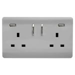 Trendi, Artistic Modern 2 Gang USB 2x3.1mAH Plug Socket Brushed Steel Finish, BRITISH MADE, (35mm Back Box Required), 5yrs Warranty