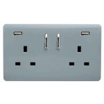 Trendi, Artistic Modern 2 Gang USB 2x3.1mAH Plug Socket Cool Grey Finish, BRITISH MADE, (35mm Back Box Required), 5yrs Warranty