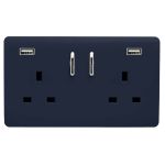 Trendi, Artistic Modern 2 Gang USB 2x3.1mAH Plug Socket Navy Blue Finish, BRITISH MADE, (35mm Back Box Required), 5yrs Warranty