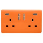 Trendi, Artistic Modern 2 Gang USB 2x3.1mAH Plug Socket Orange Finish, BRITISH MADE, (35mm Back Box Required), 5yrs Warranty
