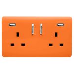 Trendi, Artistic Modern 2 Gang USB 2x3.1mAH Plug Socket Orange Finish, BRITISH MADE, (35mm Back Box Required), 5yrs Warranty