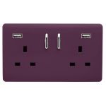 Trendi, Artistic Modern 2 Gang USB 2x3.1mAH Plug Socket Plum Finish, BRITISH MADE, (35mm Back Box Required), 5yrs Warranty