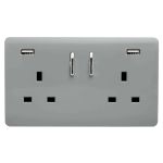 Trendi, Artistic Modern 2 Gang USB 2x3.1mAH Plug Socket Platinum Silver Finish, BRITISH MADE, (35mm Back Box Required), 5yrs Warranty